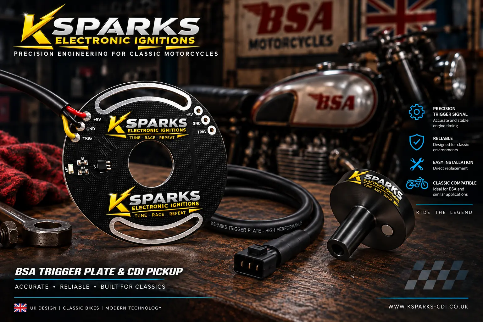 KSPARKS BSA trigger plate and Hall sensor pickup