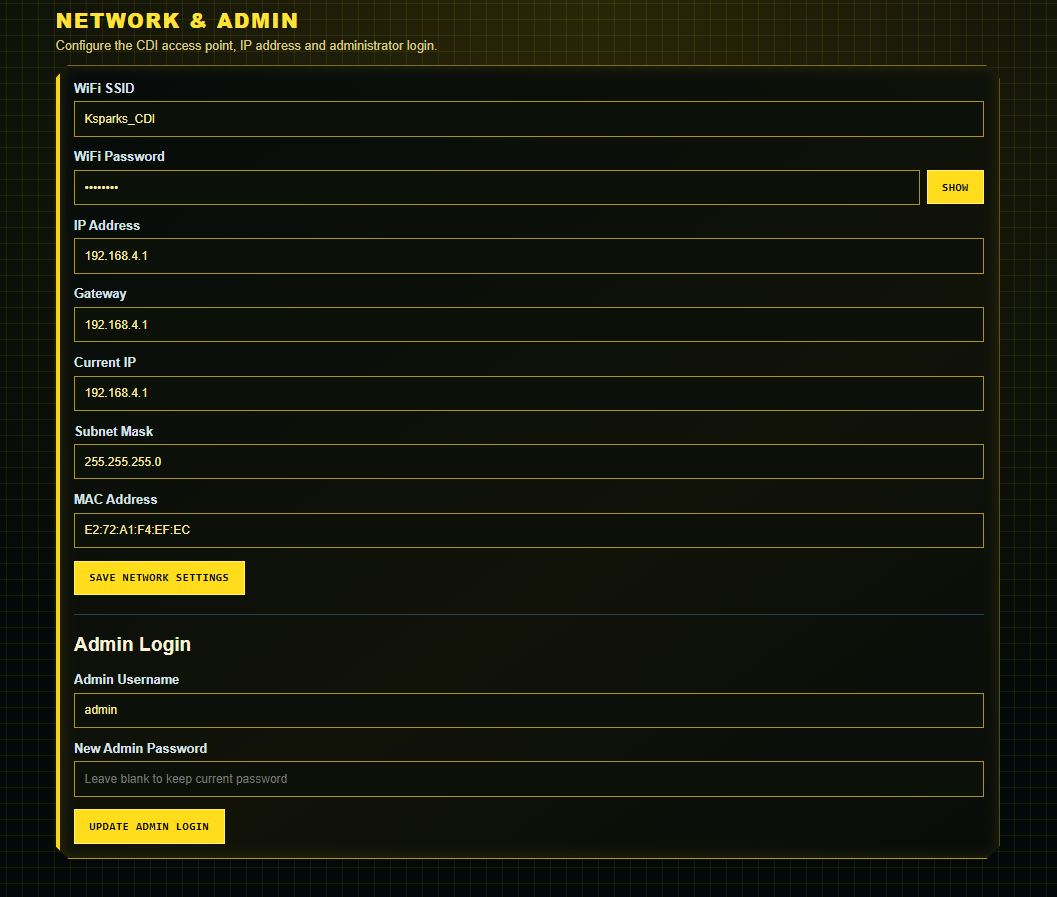 KSPARKS network and administration settings screen